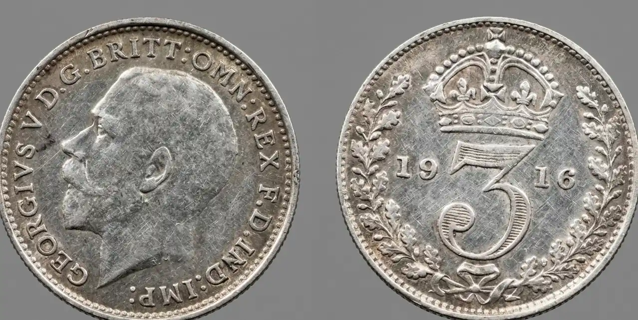 detailed macro of British Threepence surface and edges